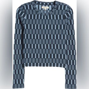 Madewell Fine Ribbed Supercrop Crewneck Long-Sleeve Tee in Blue XL